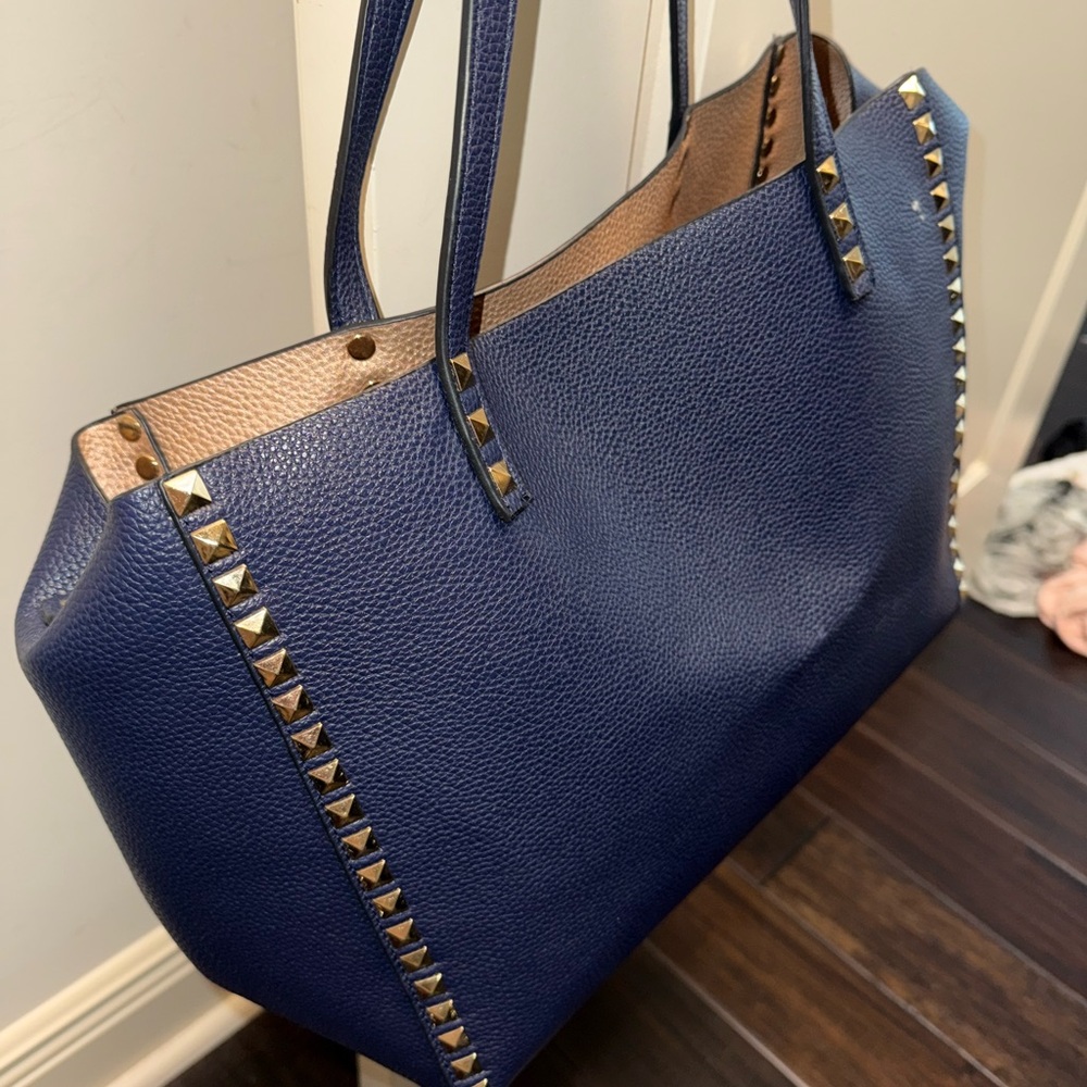 Navy Rockstud Tote Bag with Pouch Stylish & Versatile for School, Work, Travel